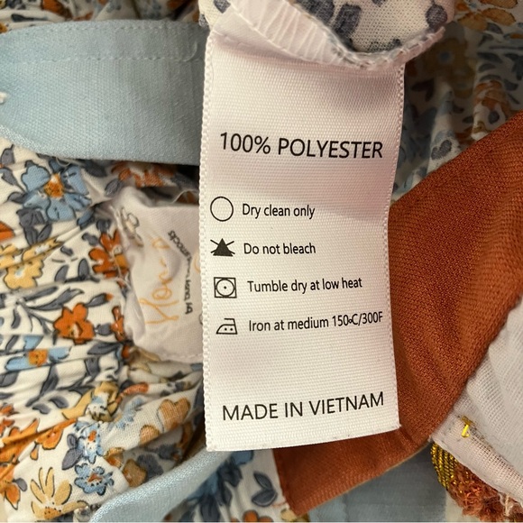 Busy Bee Smocks Honey Floral Ruffle Hem Romper Overalls Blue Rust Gold 18M - Picture 9 of 11